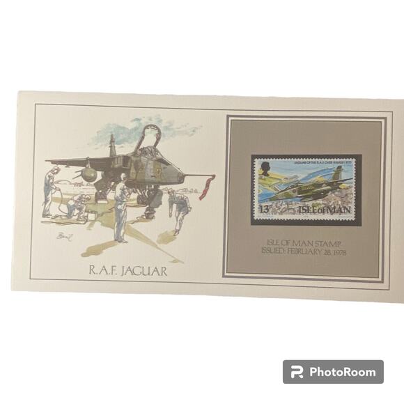 Vtg 1969 RAF Jaguar Isle of Man Stamp Basil Smith Print Issue '78 Plane Aviation - Picture 1 of 4